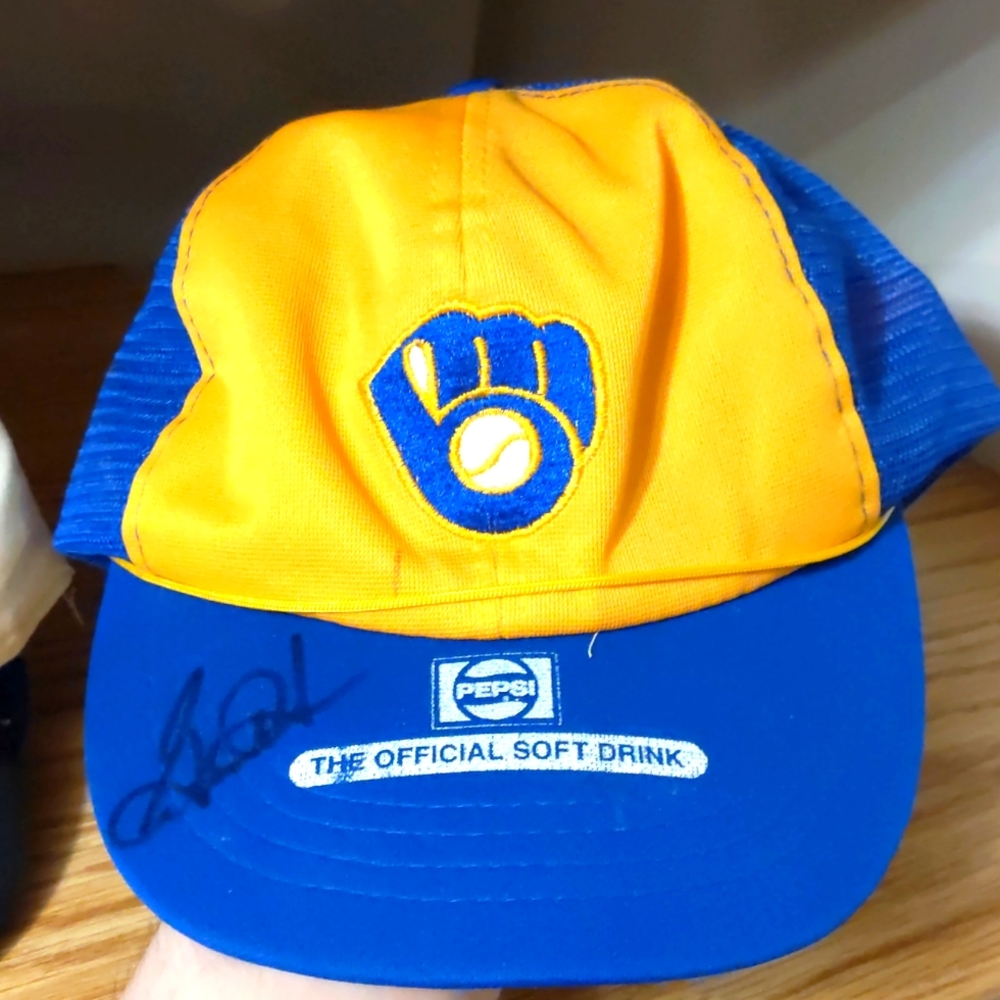 Vintage Brewers Pepsi Snapback Hat Signed by Gorman Thomas